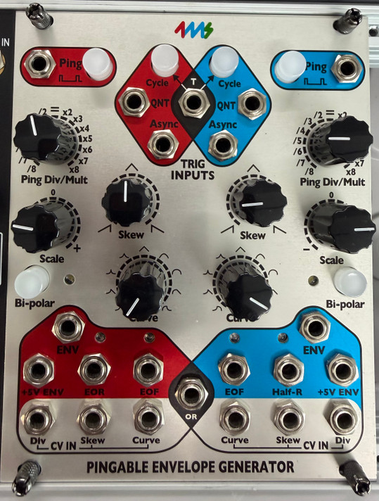 The Pingable Envelope Generator (PEG) from 4ms is a dual envelope generator whose envelope lengths are set by incoming clocks or "pings".