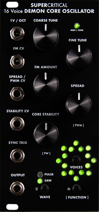 The Demon Core Oscillator is built around our MDCO (Multiperiod Digitally Controlled Oscillator), a unique design where a single analog core generates multiple simultaneous waves with independent pitch and phase control