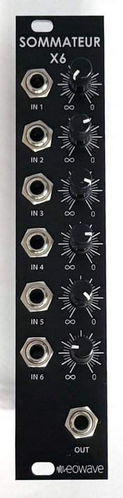 Small format 6 to 1 input audio mixer with linear pots. Clean, discrete mixing for all.