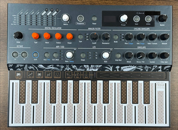 Arturia MicroFreak experimental hybrid synthesizer featuring a touch-capacitive keyboard and digital oscillator controls