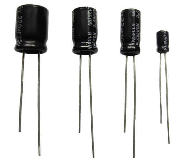 Electrolytic, Radial 25V 1 µF. - 1000 µF.