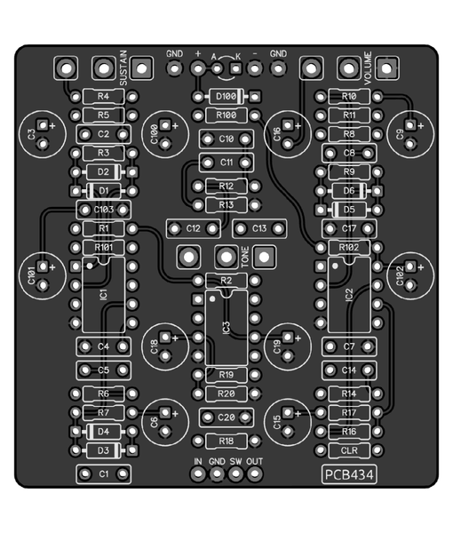 "Unpopulated PedalPCB Red Muffin Fuzz DIY circuit board showing the green bare PCB with clean component solder pads."