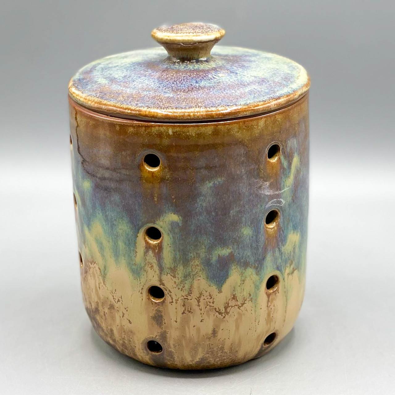 Stoneware Jar with Holes & Lid Ocean Springs Mercantile
