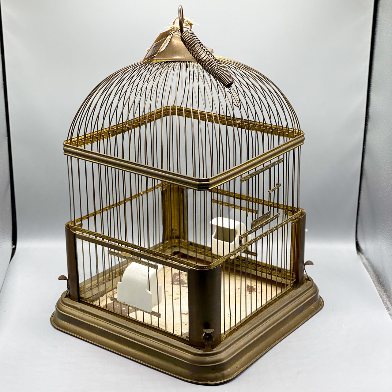 Antique Hendryx Pagoda Style Brass Copper Bird Cage Hanging or