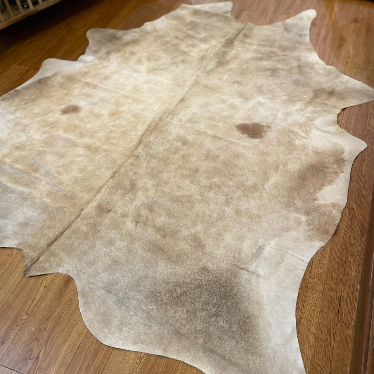 Champagne Color w/2 Brown Spots Cowhide Rug - Ocean Springs Mercantile