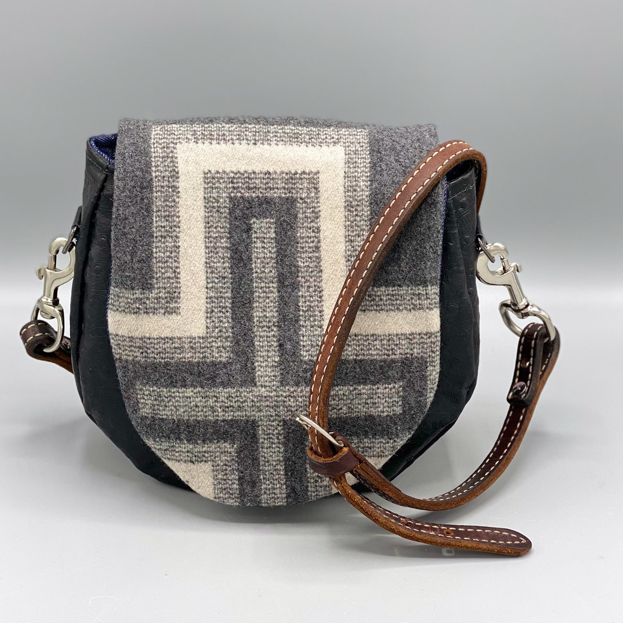 San Miguel Pendleton w/Black Ostrich Leather Crossbody - Ocean