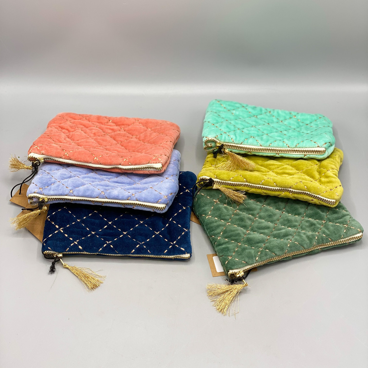 Quilted Velvet Zip Pouch - Ocean Springs Mercantile