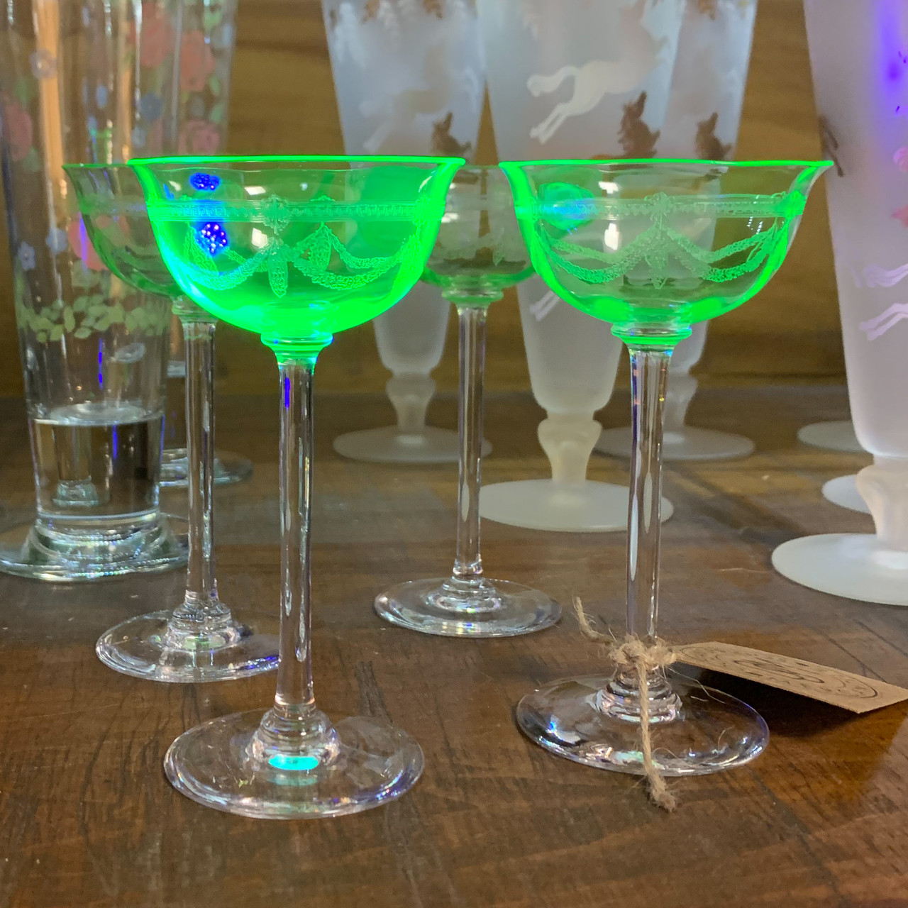 Green Etched Vintage Aperitif Glasses Ocean Springs Mercantile