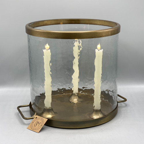 Glass Cylinder w/Antique Brass Taper Holder