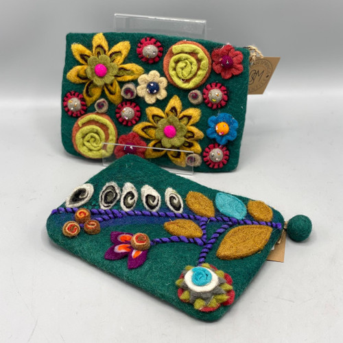 Teal Green Wool Zip Pouch