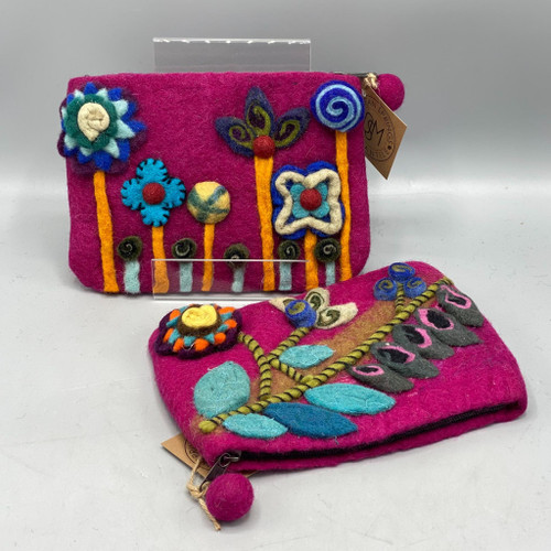 Magenta Wool Zip Pouch