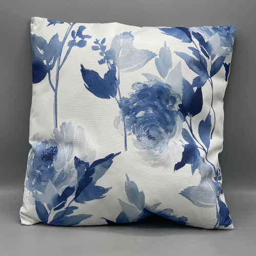 Blue & White Floral Outdoor Pillow