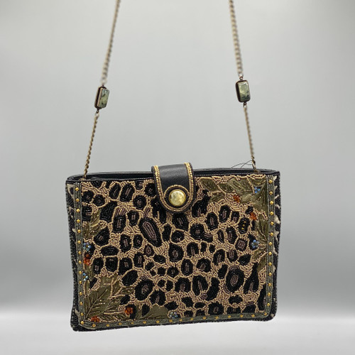 Untamed Leopard Print Beaded Crossbody Handbag
