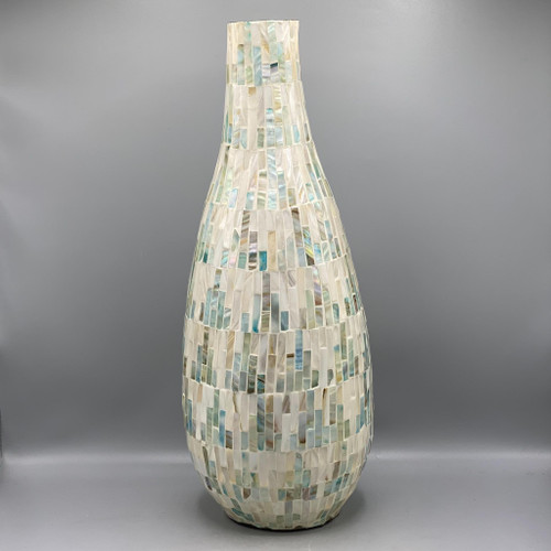 Mother of Pearl Mosaic Blue & Ivory Vase