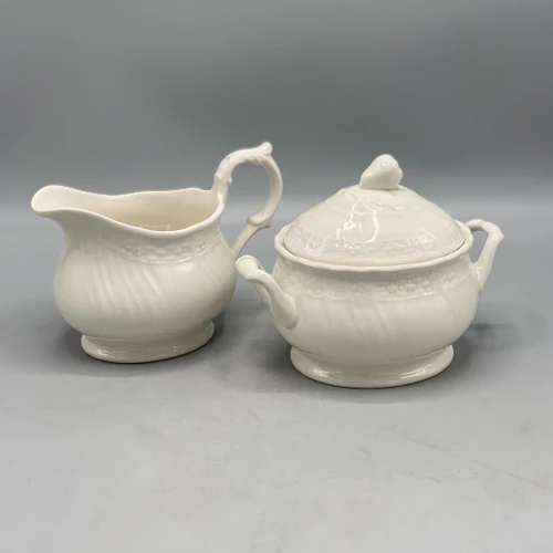 Sugar & Creamer Set, 1984 Mikasa Renaissance White
