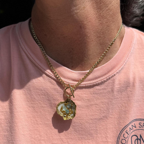 Handmade Small Oyster Shell Necklace w/14k Plated Toggle Chain