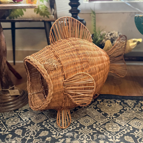 Hand-Woven Rattan & Wire Fish Shaped Container