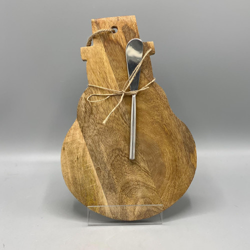 Snowman Mango Wood Board w/Canape Knife