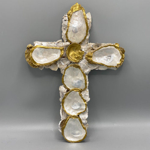 Large Handmade Double Layer Oyster Shell Cross