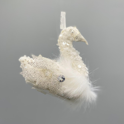 Fur & Jeweled Swan Ornament