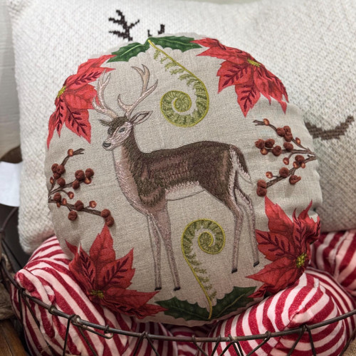 Deer & Botanicals Round Pillow