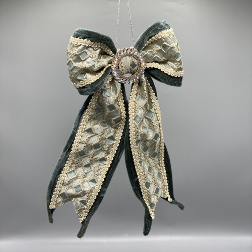 Oversized Velvet & Jacquard Bow w/Jewels
