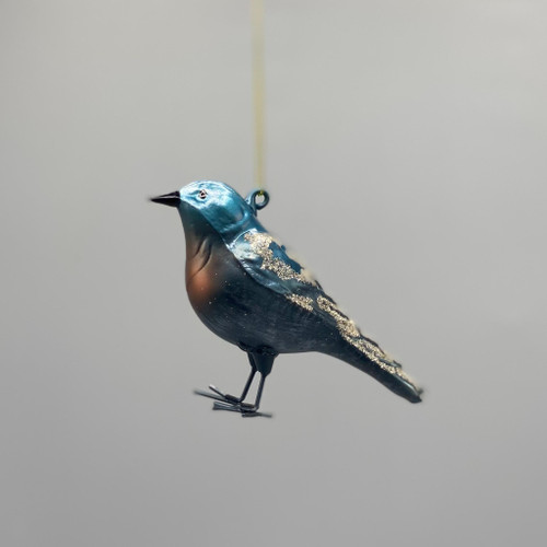 Navy & Brown Glass Bird Ornament