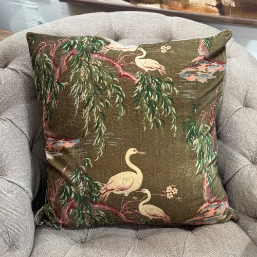 Velvet Chinoiserie Crane Pillow