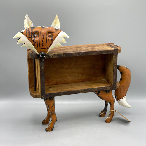 Recycled Metal Fox w/Wooden Brick Mold