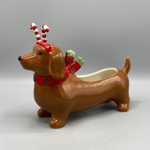 Christmas Dachshund Planter w/Headband