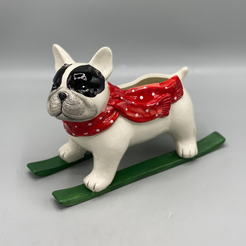 Christmas Skiing Dog Planter