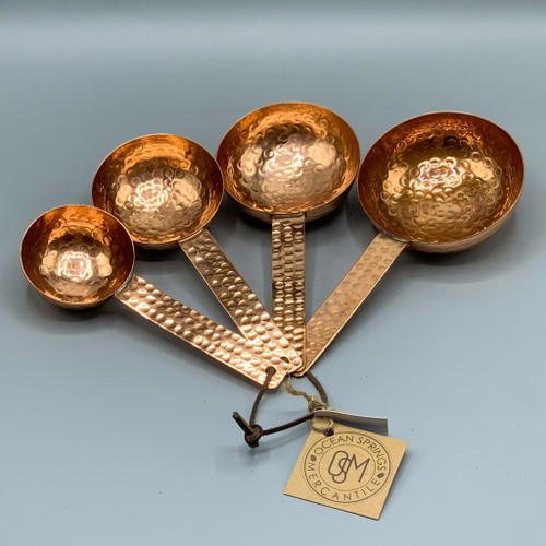 Hammered Copper Scoops with Leather Tie