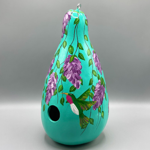 Hand-Painted Tall Hummingbird Gourd Bird House