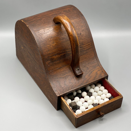 Antique Oak Ballot Box with White Marbles & Black Cubes