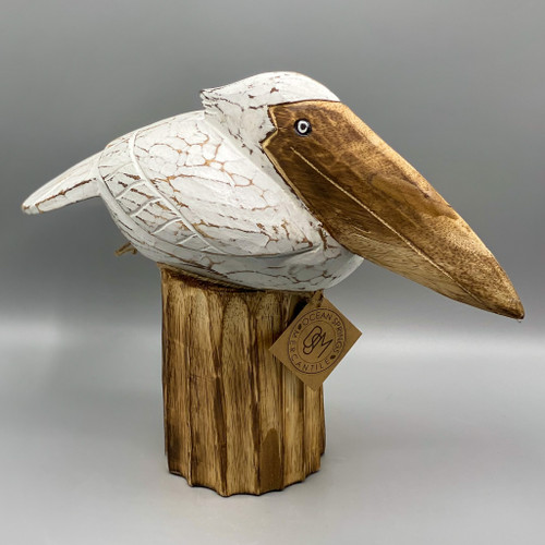 Carved Large Wooden Sitting Pelican