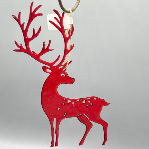 Enameled Red Metal Reindeer Ornament
