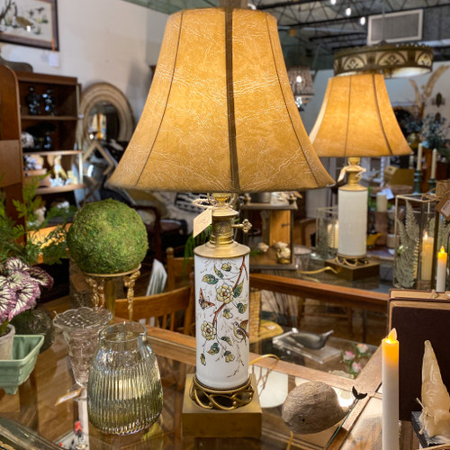 Vintage Porcelain & Brass Bird Motif Lamp