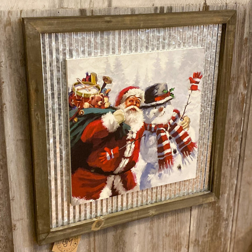 Framed Santa & Snowman Wall Decor