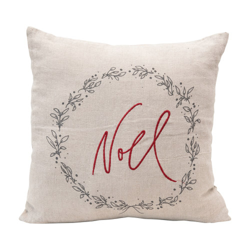 Noel Embroidered Linen Pillow