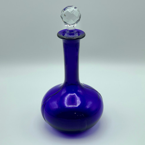 Blue Decanter w/Cut Glass Stopper