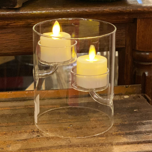 Double Suspended Glass Tealight Candle Holder Hurricane
