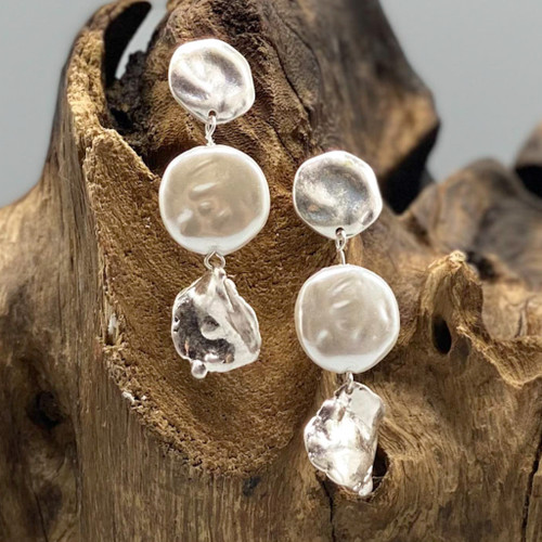 Worn Silver w/Pearl Earrings