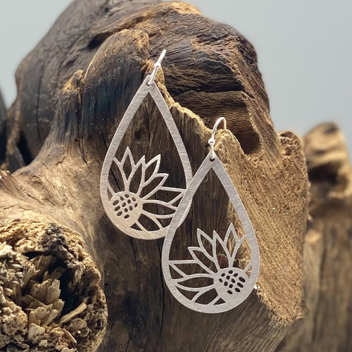 Silver Framed Sunflower Earrings