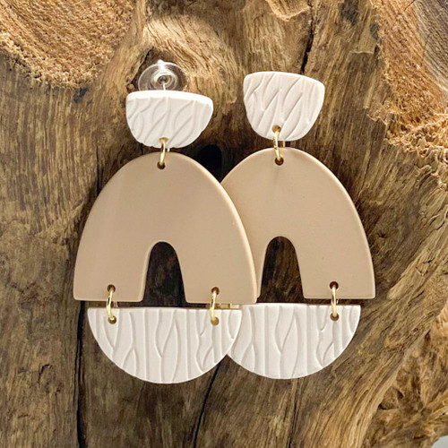 White & Taupe Swing Post Earrings