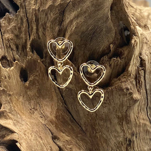 Gold Heart Drop Dangle Earrings