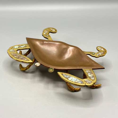 Vintage Abalone & Brass Crab Dish, Mexico