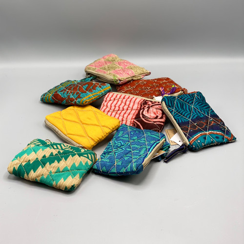 Quilted Recycled Sari Zipper Pouch