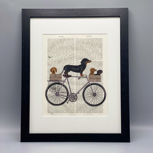 Dachshunds on Bicycle Framed Book Print