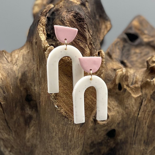 Ivory & Pink Clay Arch Earrings