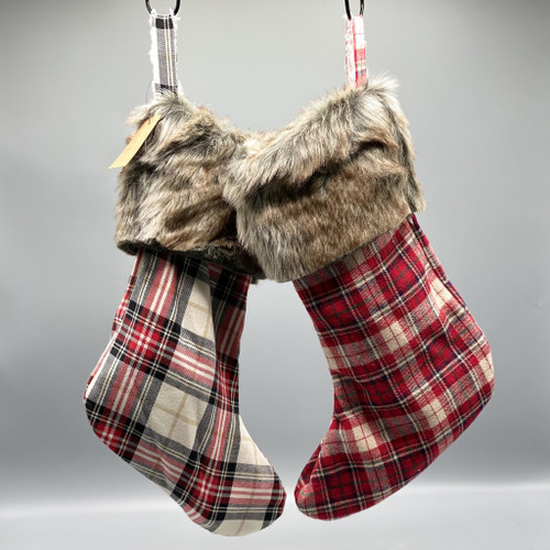 Plaid Stocking w/Faux Fur